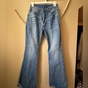 KUNMI Women's Bell Bottom Stretchy Blue Jeans